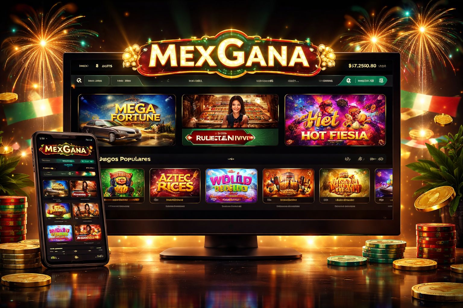 Página principal de MexGana Casino con juegos en vivo y tragamonedas para México