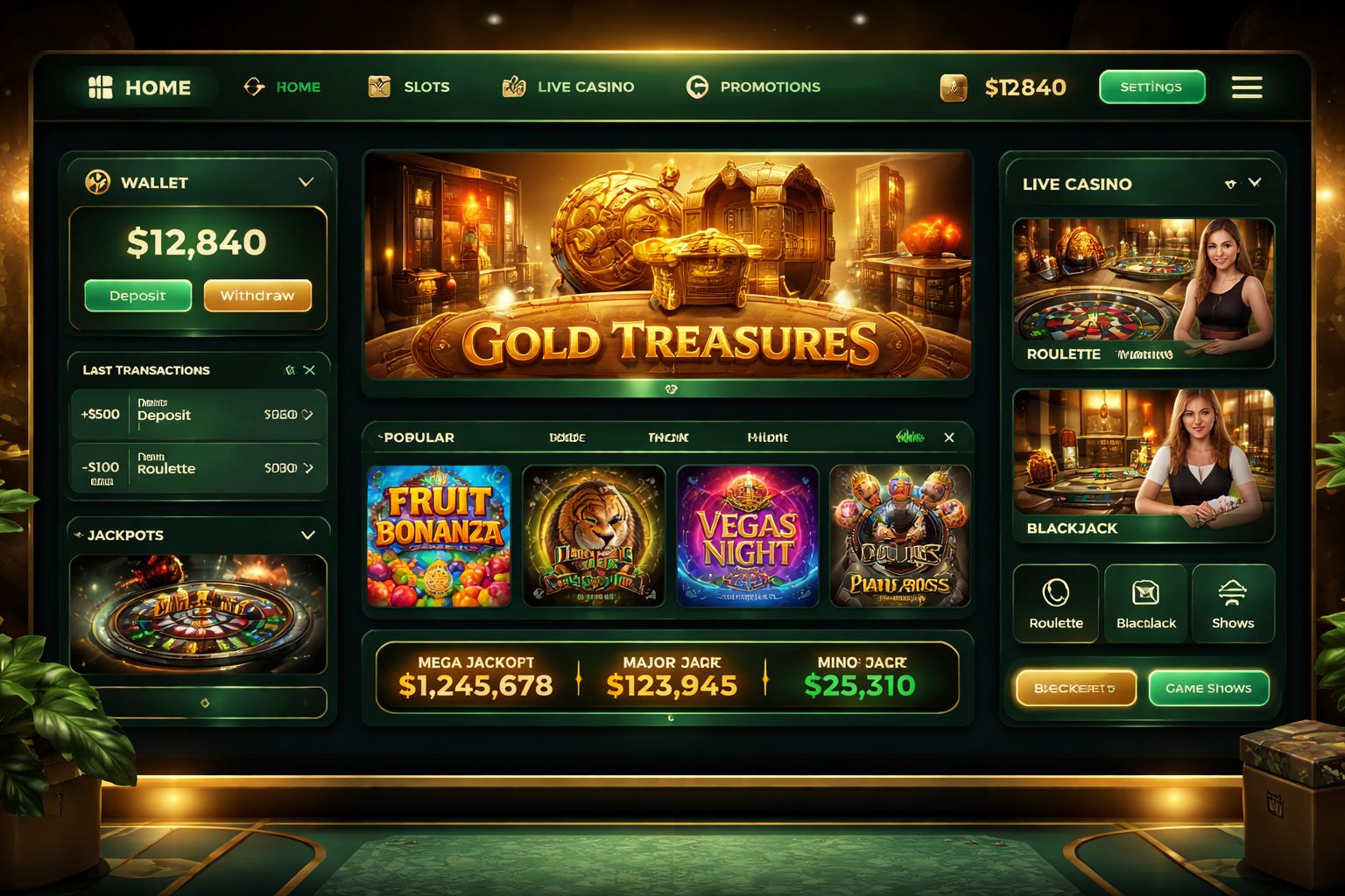 Vista de la plataforma MexGana Casino con categorías de juegos organizadas
