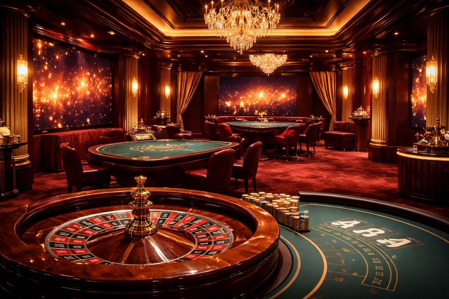 Un elegante estudio de casino en vivo con cartas, rueda de ruleta y una atmósfera pulida de juego en línea para MexGana.